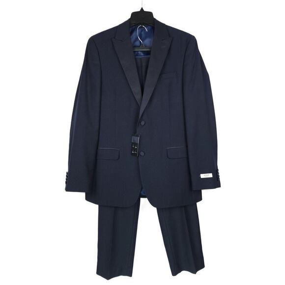 Alfani Men's Slim-Fit Stretch 2-Piece Tuxedo Diamond Grid Navy 40L 32x32 NWT - Picture 1 of 9